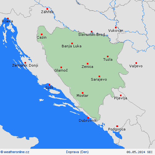 počasí a doprava Bosna a Hercegovina Evropa Předpovědní mapy