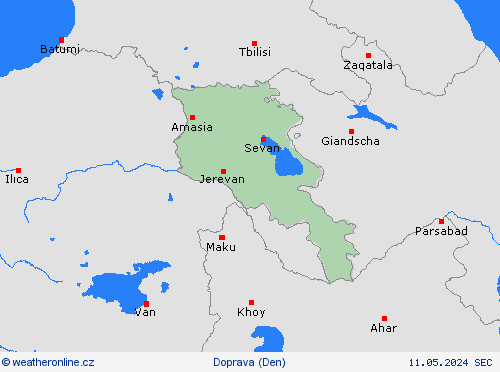 počasí a doprava Arménie Asie Předpovědní mapy