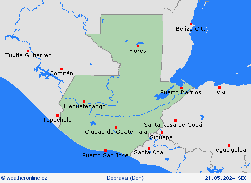 počasí a doprava Guatemala Střední Amerika Předpovědní mapy