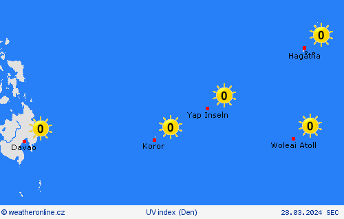 uv index Palau Oceánie Předpovědní mapy
