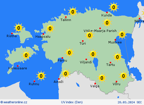 uv index Estonsko Evropa Předpovědní mapy
