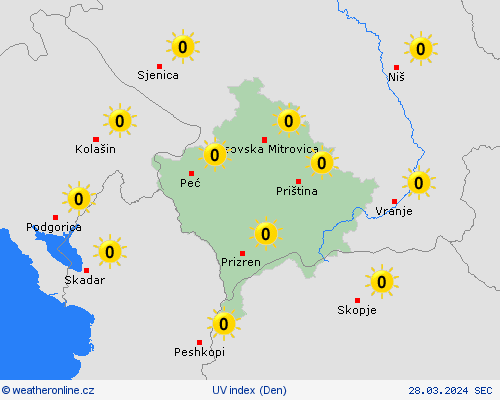uv index Kosovo Evropa Předpovědní mapy