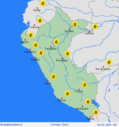 uv index Peru Jižní Amerika Předpovědní mapy