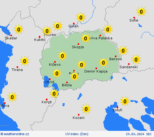 uv index Severní Makedonie Evropa Předpovědní mapy