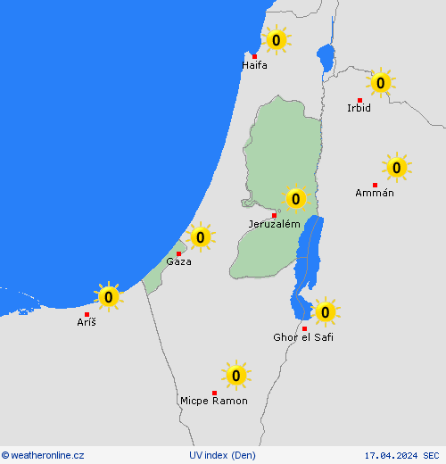 uv index Palestinian territories Asie Předpovědní mapy