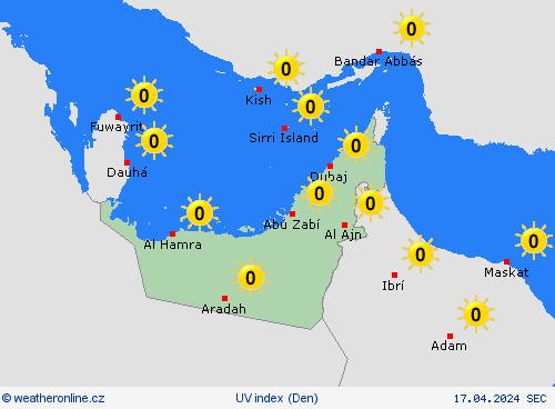 uv index Spojené arabské emiráty Asie Předpovědní mapy