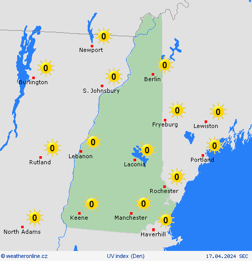 uv index New Hampshire Severní Amerika Předpovědní mapy