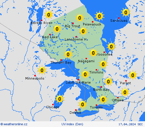 uv index Ontario Severní Amerika Předpovědní mapy