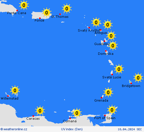 uv index Barbados Jižní Amerika Předpovědní mapy