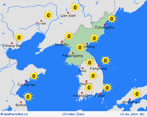 uv index Severní Korea Asie Předpovědní mapy