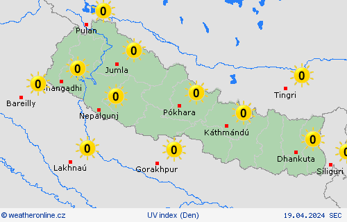 uv index Nepál Asie Předpovědní mapy