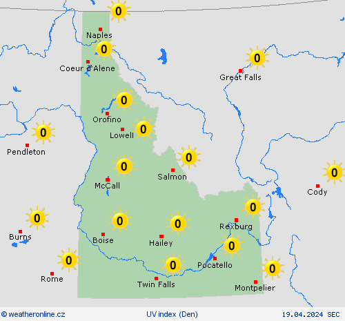 uv index Idaho Severní Amerika Předpovědní mapy