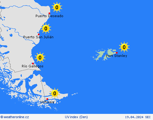 uv index Falklandy Jižní Amerika Předpovědní mapy