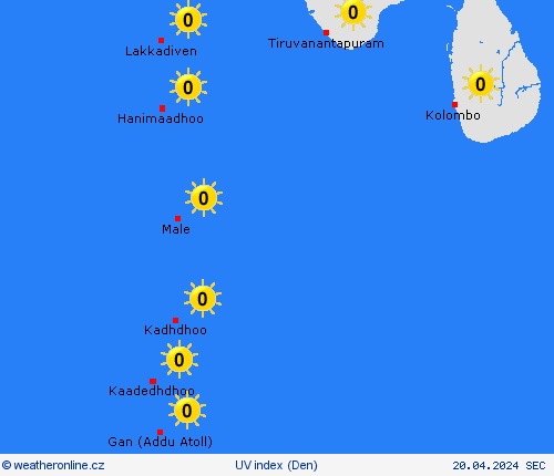 uv index Maledivy Asie Předpovědní mapy