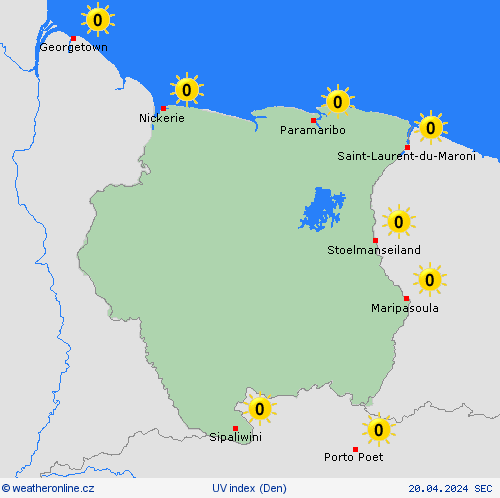 uv index Surinam Jižní Amerika Předpovědní mapy