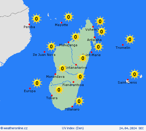 uv index Madagaskar Afrika Předpovědní mapy