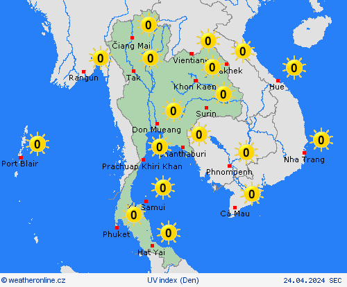 uv index Thajsko Asie Předpovědní mapy