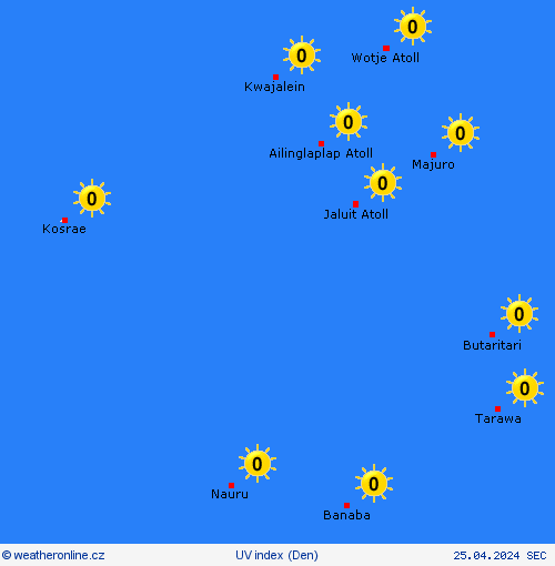 uv index Marshallovy ostrovy Oceánie Předpovědní mapy