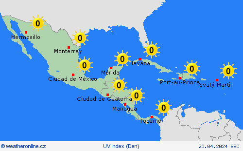 uv index  Střední Amerika Předpovědní mapy