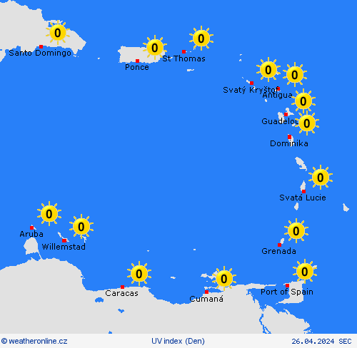 uv index Malé Antily Střední Amerika Předpovědní mapy
