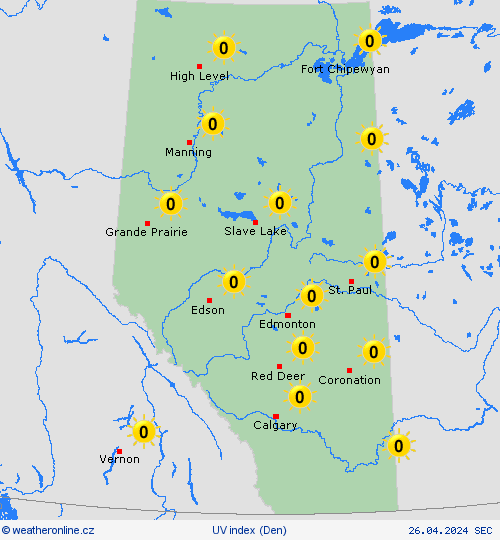 uv index Alberta Severní Amerika Předpovědní mapy
