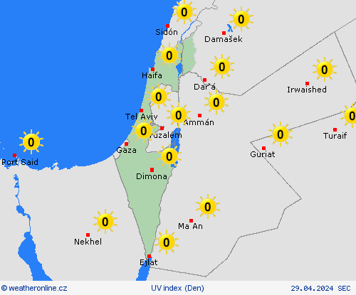 uv index Izrael Asie Předpovědní mapy