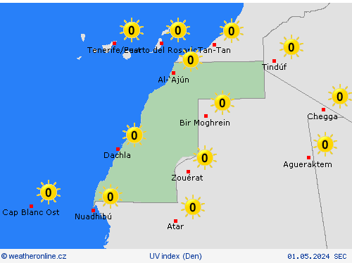 uv index Západní Sahara Afrika Předpovědní mapy