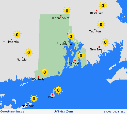 uv index Rhode Island Severní Amerika Předpovědní mapy