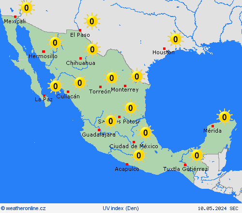 uv index Mexiko Severní Amerika Předpovědní mapy