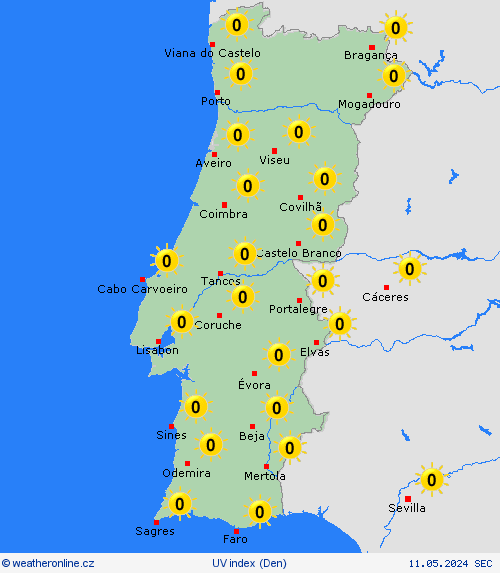 uv index Portugalsko Evropa Předpovědní mapy