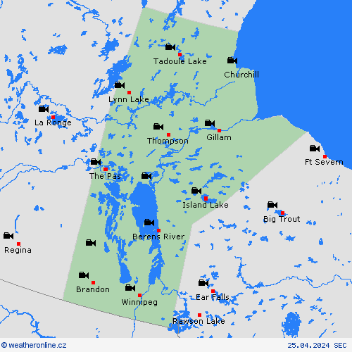 webová kamera Manitoba Severní Amerika Předpovědní mapy
