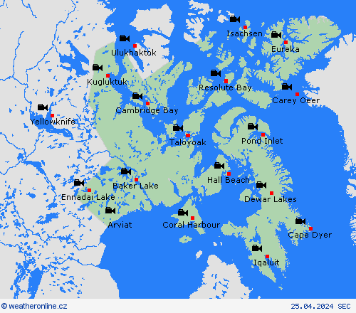 webová kamera Nunavut Severní Amerika Předpovědní mapy