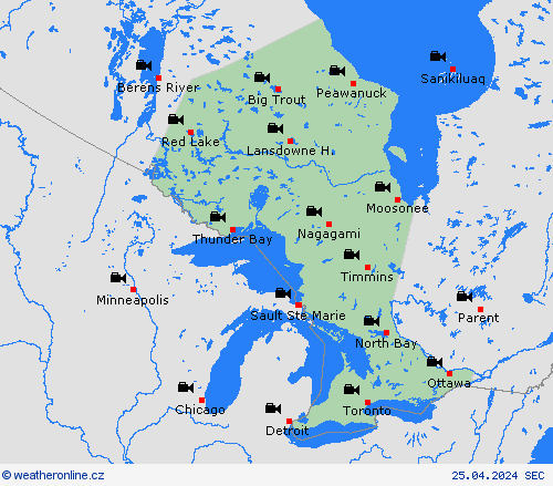 webová kamera Ontario Severní Amerika Předpovědní mapy