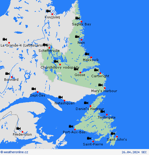 webová kamera Newfoundland Severní Amerika Předpovědní mapy