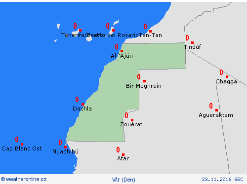 vítr Západní Sahara Afrika Předpovědní mapy