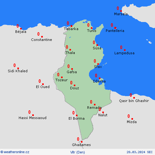 vítr Tunisko Afrika Předpovědní mapy