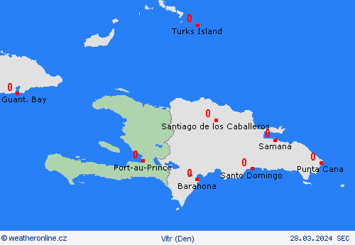 vítr Haiti Střední Amerika Předpovědní mapy