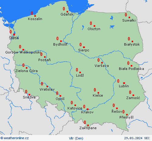 vítr Polsko Evropa Předpovědní mapy