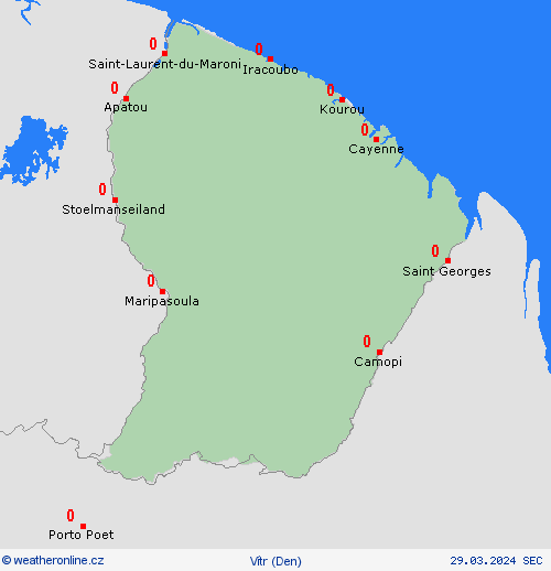 vítr Francouzská Guyana Jižní Amerika Předpovědní mapy