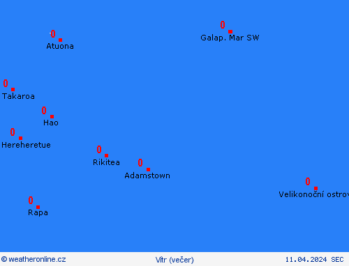 vítr Pitcairnovy ostrovy Oceánie Předpovědní mapy
