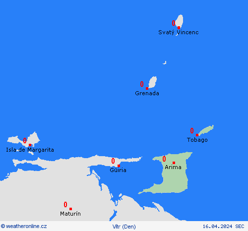 vítr Trinidad a Tobago Jižní Amerika Předpovědní mapy