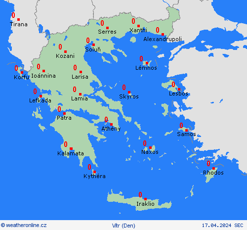 vítr Řecko Evropa Předpovědní mapy