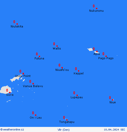 vítr Wallis a Futuna Oceánie Předpovědní mapy