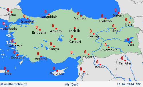 vítr Turecko Evropa Předpovědní mapy