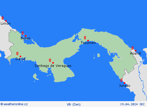 vítr Panama Střední Amerika Předpovědní mapy