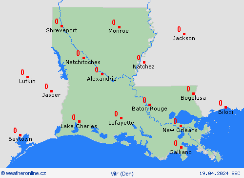 vítr Louisiana Severní Amerika Předpovědní mapy