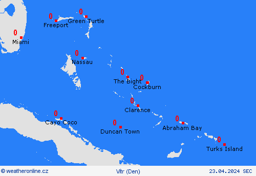 vítr Bahamy Střední Amerika Předpovědní mapy