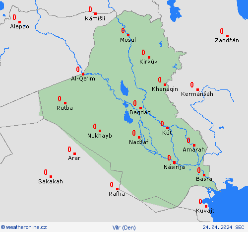 vítr Irák Asie Předpovědní mapy