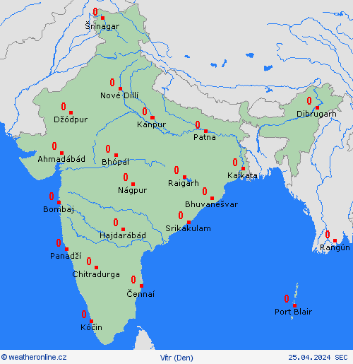 vítr Indie Asie Předpovědní mapy