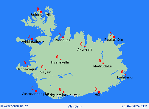 vítr Island Evropa Předpovědní mapy